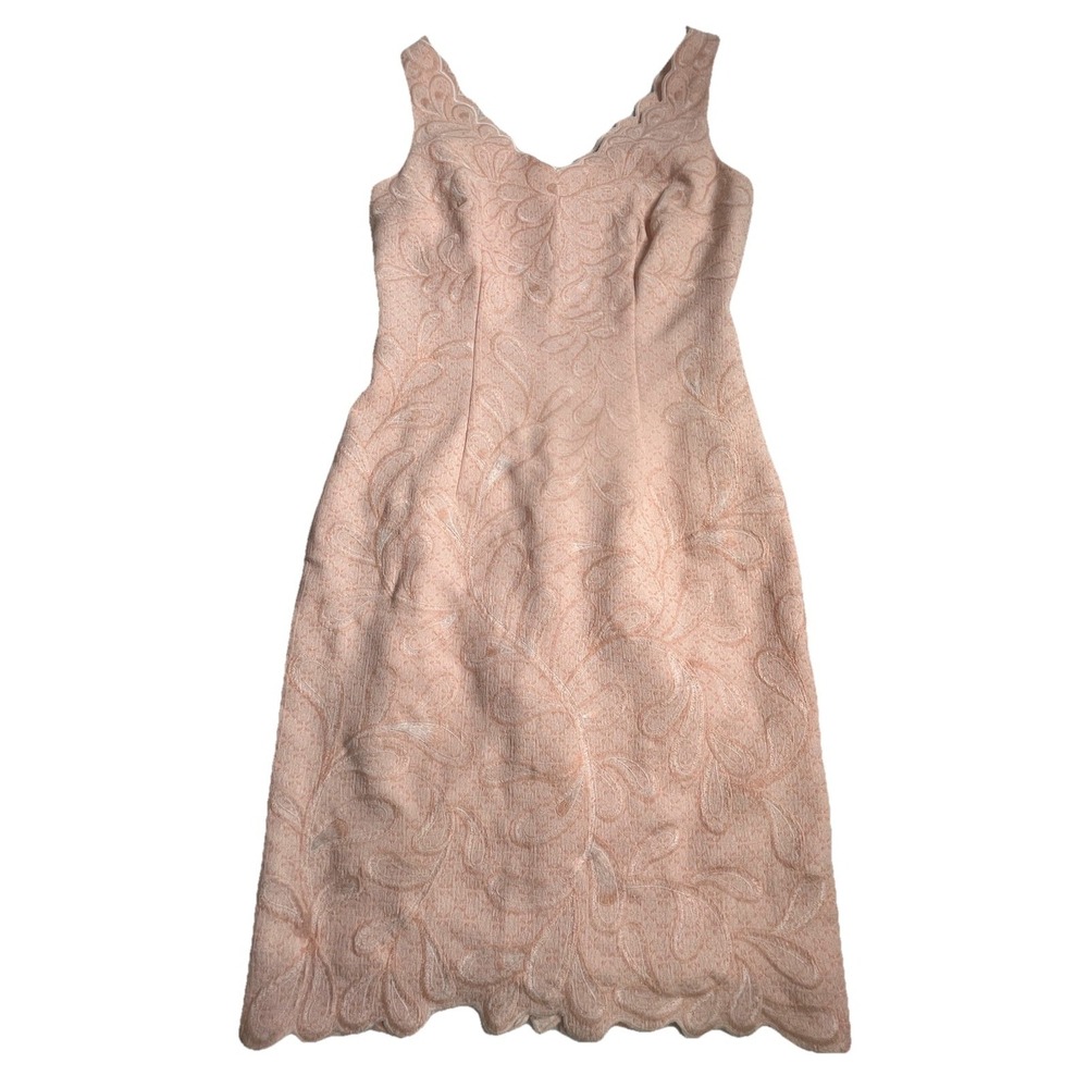 Antonio Melani Sz 0 Peach Embroidered Sheath Dress Sleeveless Cocktail Wedding